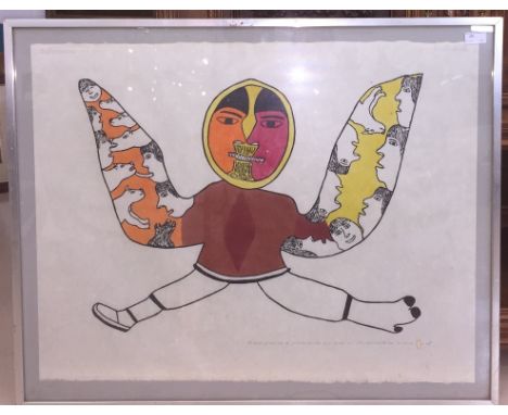 Simon Tookoome (Canadian, 1934-2010): 'The World of Man and the World of Animals Came Together in the Shaman', inuit stonecut