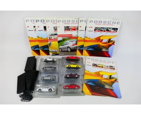 DeAgostini - 8 x boxed/carded die-cast 1:43 scale 'Porsche' models - Lot includes a #041 Porsche model in red livery. A #012 