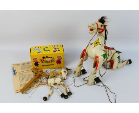 Pelham Puppets, Marionette - 2 x hand painted wooden horse puppets - Lot includes an unboxed Marionette hand painted wooden h