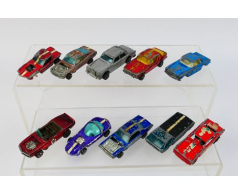 Hot Wheels - Redlines - Corgi Rockets - A group of play worn cars, Rolls Royce Silver Shadow, Light-My-Firebird, Custom Musta