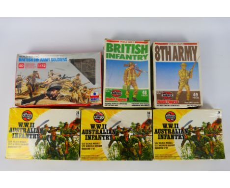 Airfix - Esci - Unsold Shop Stock - 6 x boxes of plastic soldiers, three are WW.II Australian Infantry # 51558 in 1:32 scale,