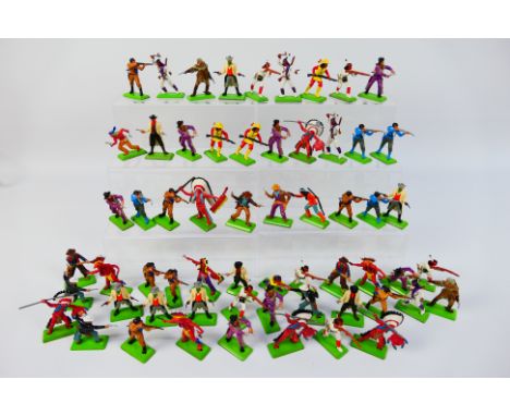 Britains Deetail - Approximately 59 unboxed Britains Deetail Cowboys, Indians, and Apache figures. The lot includes figures i