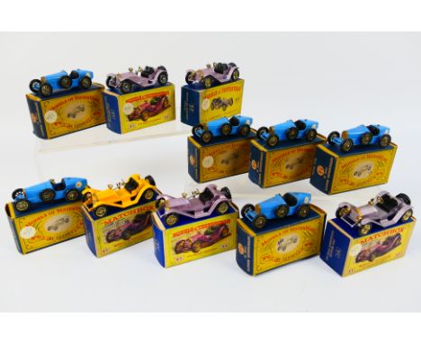 Matchbox - Yesteryear - Unsold Shop Stock - 11 x boxed models, six are Bugatti Type 35 # Y-6 and five Mercer Raceabout # Y-7.