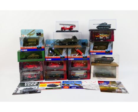 Atlas - Corgi - A collection of boxed Fire Engines in 1:76 scale and Military vehicles in 1:43 scale and WWI vehicles includi