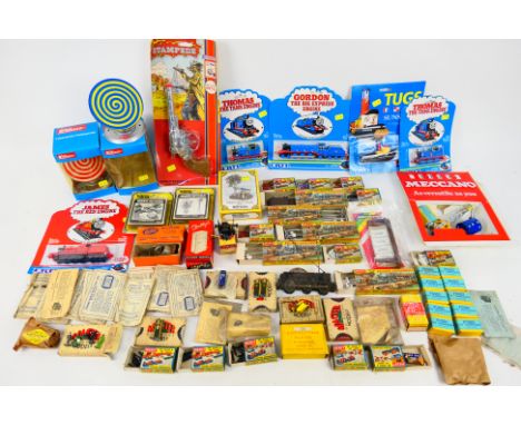 HM Systems - Hornby Dublo - Meccano  - Mighty Midget - Merit. A quantity of boxed / packaged Model Railway accessories, Carde