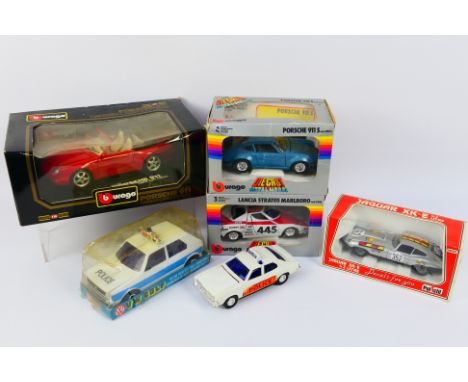 Bburago - Lucky Toys - Polistil - 6 x vehicles including Lancia Stratos # 0108, Porsche 911 Cabriolet # 3090, VW Golf Police 