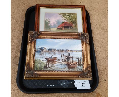 A small framed oil by K W Hastings (Keith) 'Landings at Walberswick', 6 1/2" x 4 1/2" plus a framed small watercolour signed 