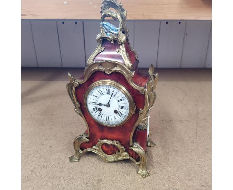 A late 19th Century French Japy Freres tortoiseshell and ormolu chiming mantel clock, 15 1/4" high, with key (some damage to 