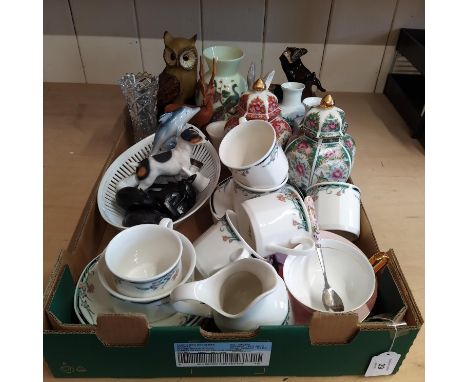 Mixed china including animal figurines, Royal Doulton 'Juno' pattern coffee cups and saucers etc