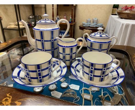 A c1915-25 Limoges (F.Legrand &amp; Co.) tête-à-tête coffee set, comprising two cups and saucers, cream/milk jug, sugar bowl 