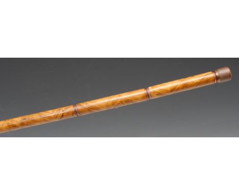 An early 20th century novelty system gadget walking stick, the sectional handle enclosing a propelling pencil and further com
