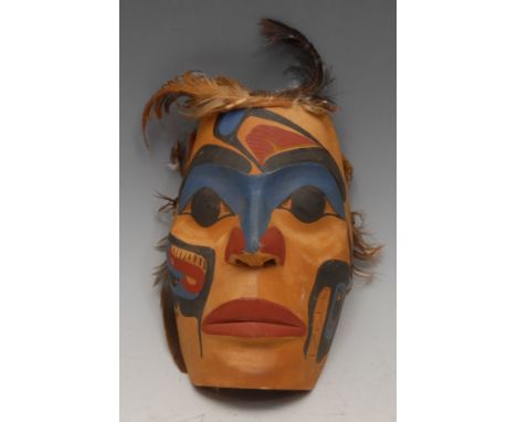 Ethnography - a Canadian carved and painted spirit mask, by Joe Bolton, Killer Whale, 17cm, signed and titled to interior in 