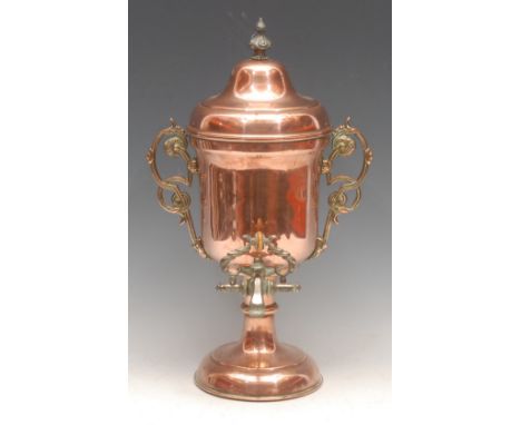 A late 19th century copper Loysel's Patent Hydrostatic Percolator, by T G Griffiths &amp; Co, Birmingham, no.20176, of pedest