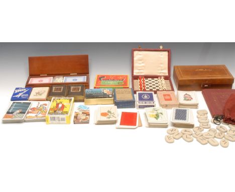 Games and Pastimes - a collection of card and parlour games, playing cards, a travelling chess set, a tooled and gilt Auction