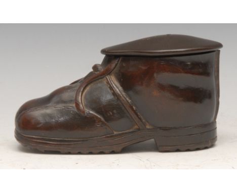 A large novelty table snuff box, as a boot, push-fitting faux hobnail sole, 14cm long 