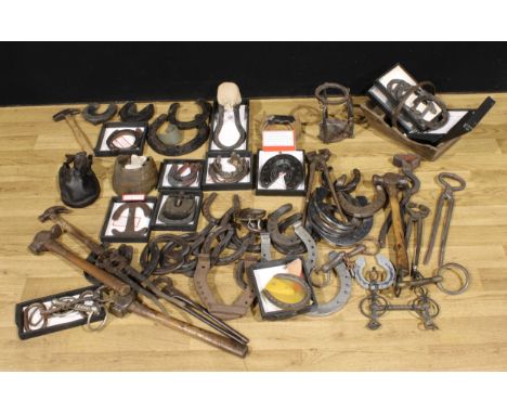 Blacksmithing & Farriery - an interesting collection of horse shoes and tools, various forms and makersProvenance: The privat