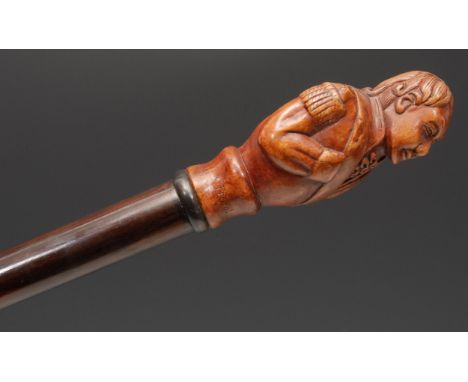 A novelty walking stick, the pommel as a portrait bust of Vice-Admiral Horatio Nelson, inscribed Trafalgar 1805, coromandel c