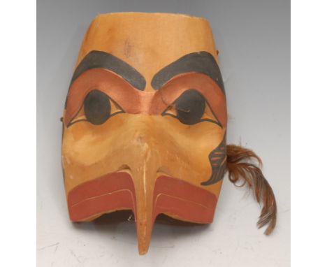 Ethnography - a Canadian carved and painted spirit mask, by Joe Bolton, Eagle, 16cm, signed and titled to interior in blue bi