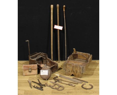 Farriery & Mining Interest - two underground mine farrier’s toolboxes; tools; deputy’s yard sticks, etcProvenance:  The priva