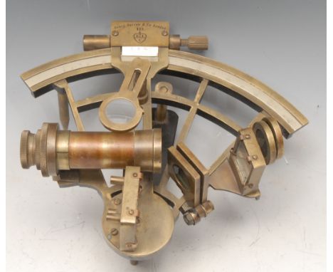 A brass octant, by Henry Barrow &amp; Co, London, silvered scale, 22cm wide 