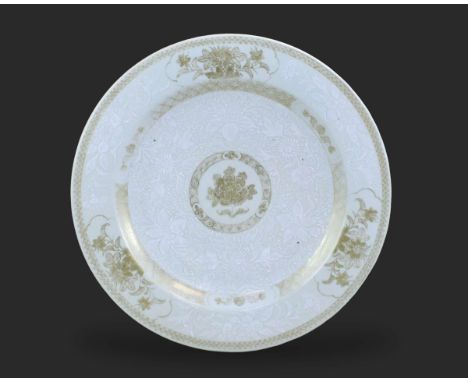 A Large'bianco sopra bianco' Dish, Qianlong period, of rounded shape, a peony painted in gold in the centre,  within flowers 