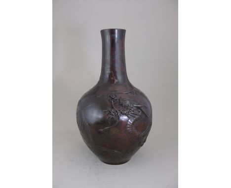 A Japanese Bronze Vase with a Dragon, Meiji period, H: 42cm, W: 26cm.  Good Condition.