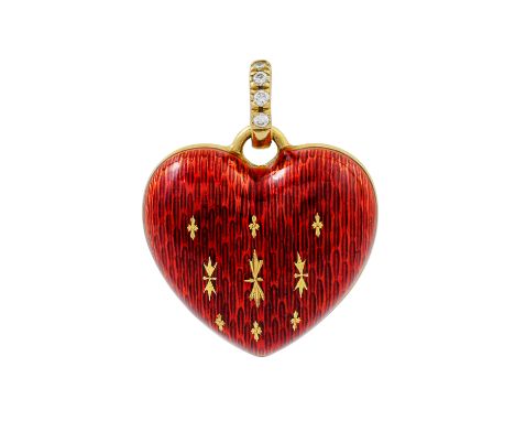 FABERGÉ by VICTOR MAYER Herzanhänger mit kleinen Brillanten zus. ca. 0,04 ct, gute Farbe u. Reinheit, GG 18K, vorderseitig ro