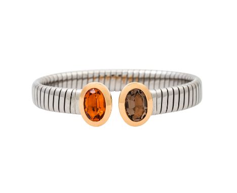 SCHEFFEL flexible Armspange mit Citrin 2,76 ct und Rauchquarz, 2,77 ct, Fassungen in RG 18K, Spange Stahl, zus. 32,1 g, Innen