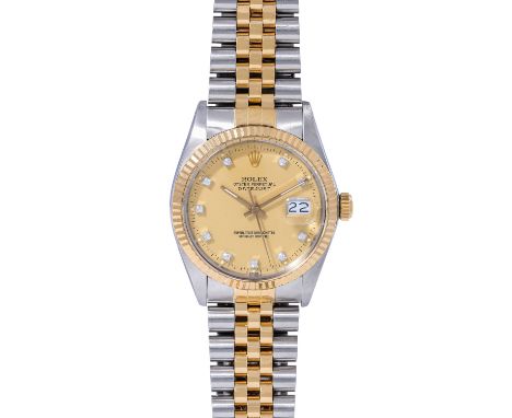 ROLEX Vintage Datejust 36 "Champagner Diamant", Ref. 16013. Armbanduhr. Ca. 1980er Jahre. Edelstahl/Gold 18K, Zifferblatt mit