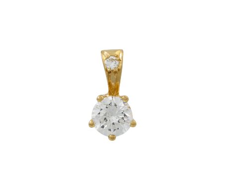 Solitär Anhänger mit Brillant ca. 0,50 ct, ca. GW (K-L)/SI2, GG 14K, 0,7 gr, 2. Hälfte 20. Jh., leichte Tragespuren, inkl. Sc