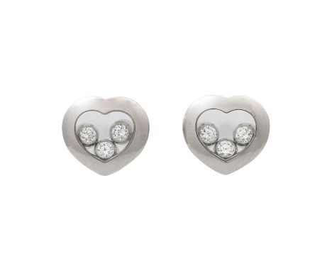 CHOPARD Ohrstecker "Happy Diamonds" in Herzform mit je 3 Brillanten zus. 0,11 ct, FW (F-G)/IF, WG 18K, 0,6 g, D: ca. 1 cm, NP