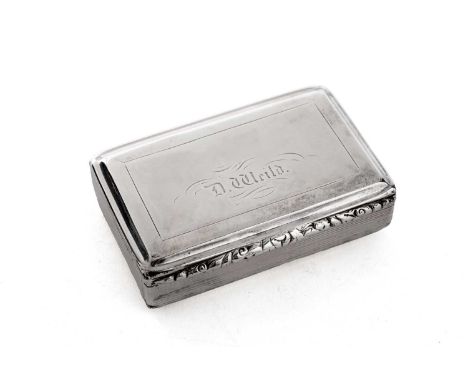 A George III silver snuff box, by Nathaniel Mills, Birmingham 1830, the rectangular lid with later engraving and floral decor