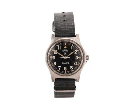 CWC Quartz: a stainless-steel cased quartz Military wristwatch, the black Arabic dial with central seconds hand, case stamped