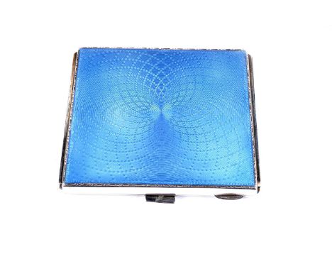 A silver and blue gouache enamel decorated cigarette case, by William Neale Ltd., Birmingham 1933, with engraved name to inte