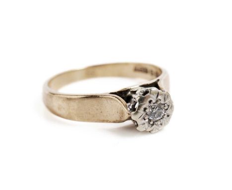 A solitaire diamond ring, in 9ct yellow gold, size L, 2.5g gross.
