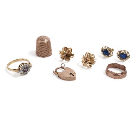 A purple paste and diamond dress ring, in 18ct gold, size K, 3.3g gross; together with a selection of gold jewellery and acce