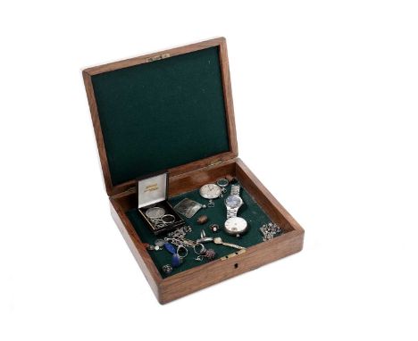 A selection of jewellery and watches, including: an opal and red stone cluster ring, in 9ct gold; a seed pearl bar brooch, in