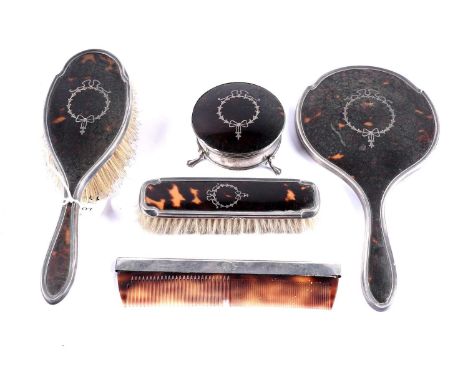 A selection of silver and tortoiseshell mounted dressing table items, by W G Sothers Ltd, Birmingham 1899, comprising jewelle