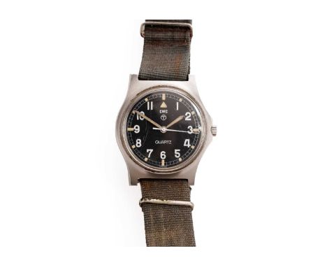 CWC Quartz: a stainless-steel cased quartz Military wristwatch, the black Arabic dial with central seconds hand, case stamped