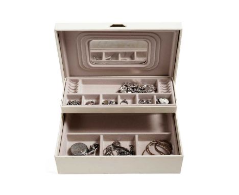 A selection of silver jewellery, including: a silver charm bracelet, set with enamel commemorative souvenir charms from aroun