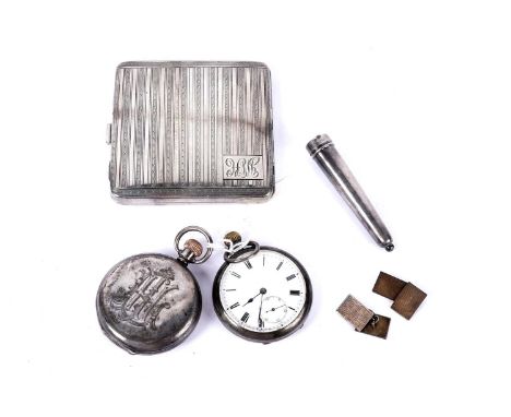 A selection of silver and accessories, including: a George V silver open face pocket watch, Aaron Lufkin Dennison, Birmingham