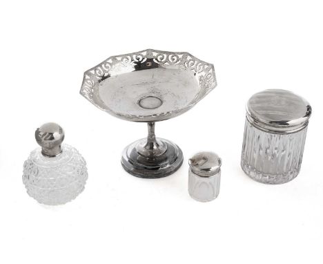 A George VI silver tazza, Birmingham 1937, maker’s mark worn, with pierced foliate rim, raised on circular column and base, l
