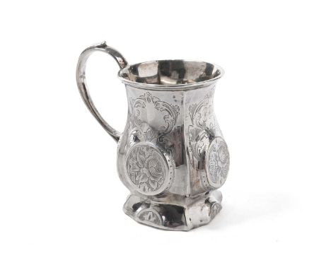 A Victorian silver christening mug, by Hilliard &amp; Thomason, Birmingham 1864, with engraved decoration, 8cms high, 2.8oz.