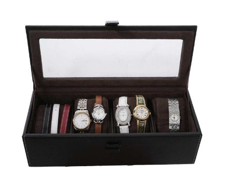 A collection of ladies wristwatches, including: a Tissot PR100 lady's wristwatch, with white Roman dial and date aperture, fi