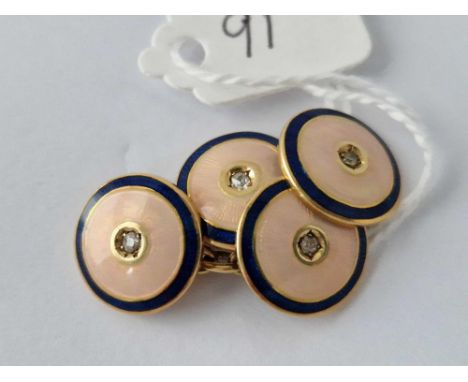 A PAIR OF ENAMEL AND DIAMOND CUFFLINKS15CT GOLD