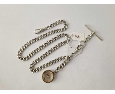 A silver curb link albert with compass fob 16 inch