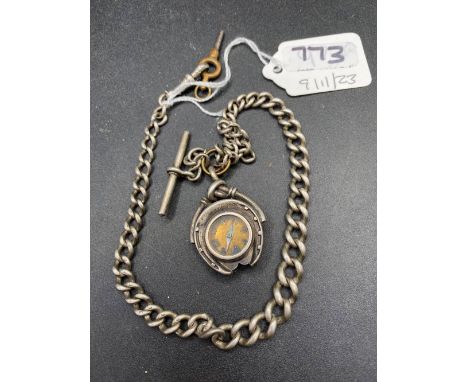 A curb link silver watch albert 14 inch and unusual silver horse shaped compass fob