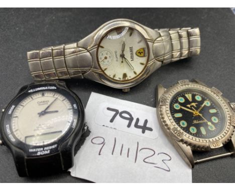 A bag of three wrist watches ADVENTURER CASIO FERRARI