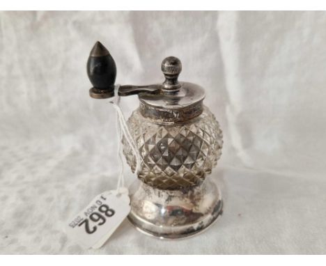 A pepper grinder with bulbous cut glass body, 4" high, London 1901 by JG &amp; S