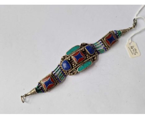 A silver lapis and enamel Navajo style 7 inch